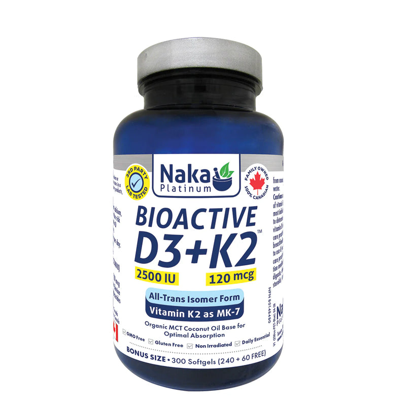Naka Platinum Bioactive D3+K2 2500 IU Bonus Size (240+60) Soft Gels