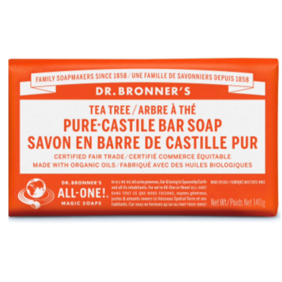 Dr. Bronner's Pure-Castile Bar Soap Tea Tree 140g Soap & Gel at Village Vitamin Store