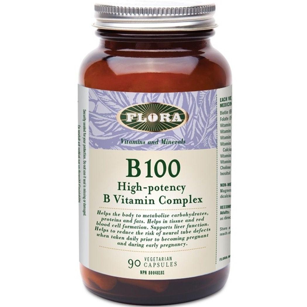 Flora B-100 High Potency B Vitamin Complex 90 Veggie Caps Vitamins - Vitamin B at Village Vitamin Store