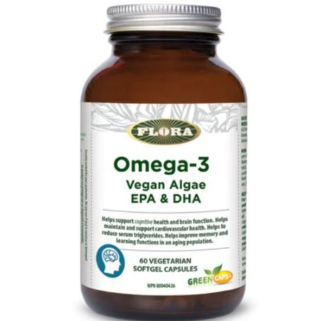 Flora Omega-3 Vegan Algae EPA & DHA 60 Veg Softgels Supplements - EFAs at Village Vitamin Store
