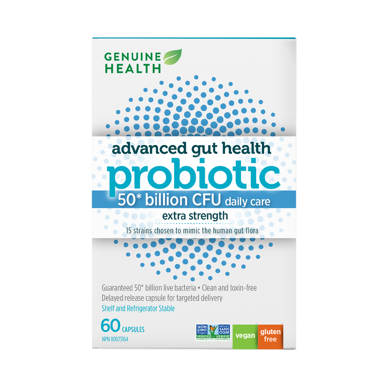 Genuine Health Probiotic Advanced Gut Health Extra Strength 50 Billion 60 Veggie Caps