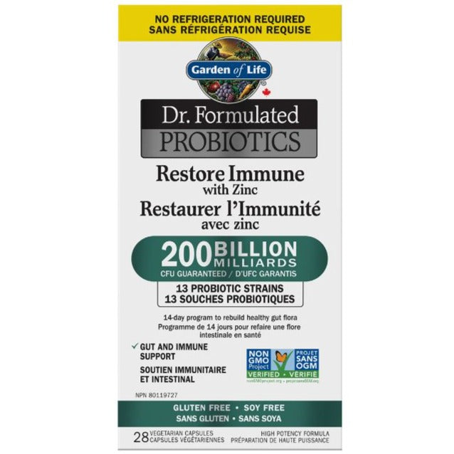 Garden of Life Dr. Formulated Restore Restore Immune With Zinc 200 Billion 28 Veggie Caps Supplements - Probiotics at Village Vitamin Store