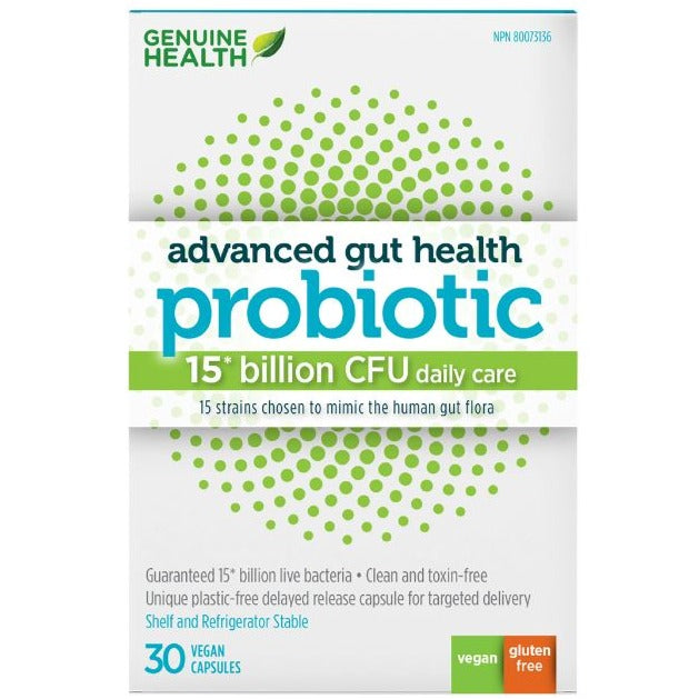 Genuine Health Probiotic Advanced Gut Health 15 Billion 30 Veggie Caps Supplements - Probiotics at Village Vitamin Store