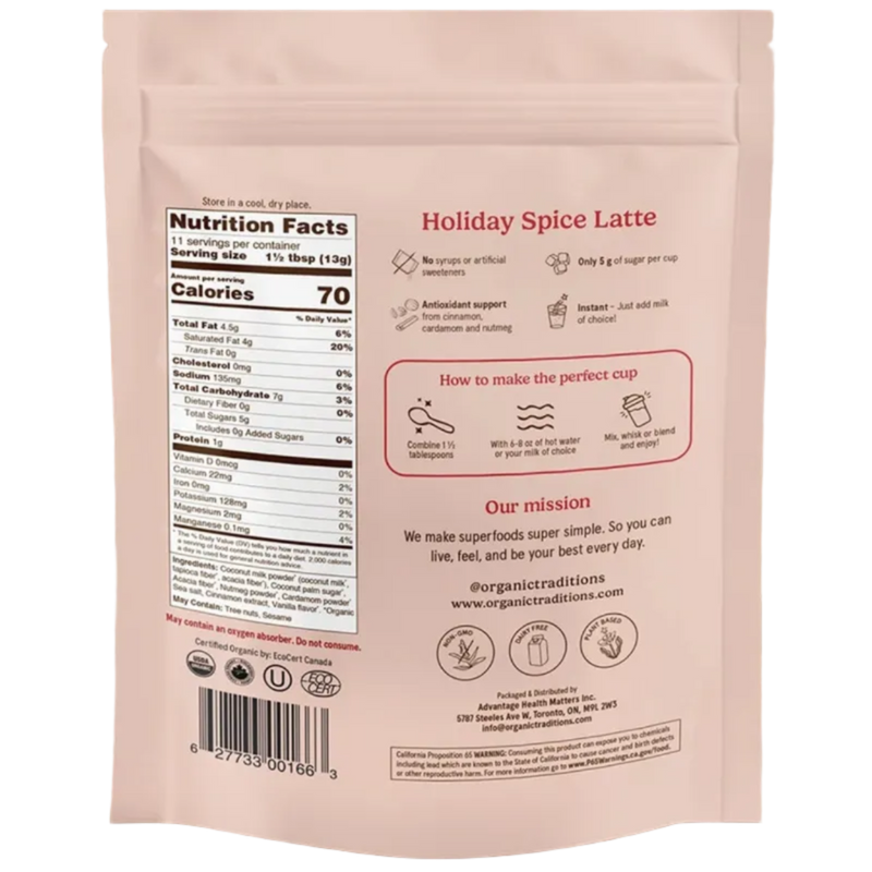 Organic Traditions Holiday Spice Latte 150g