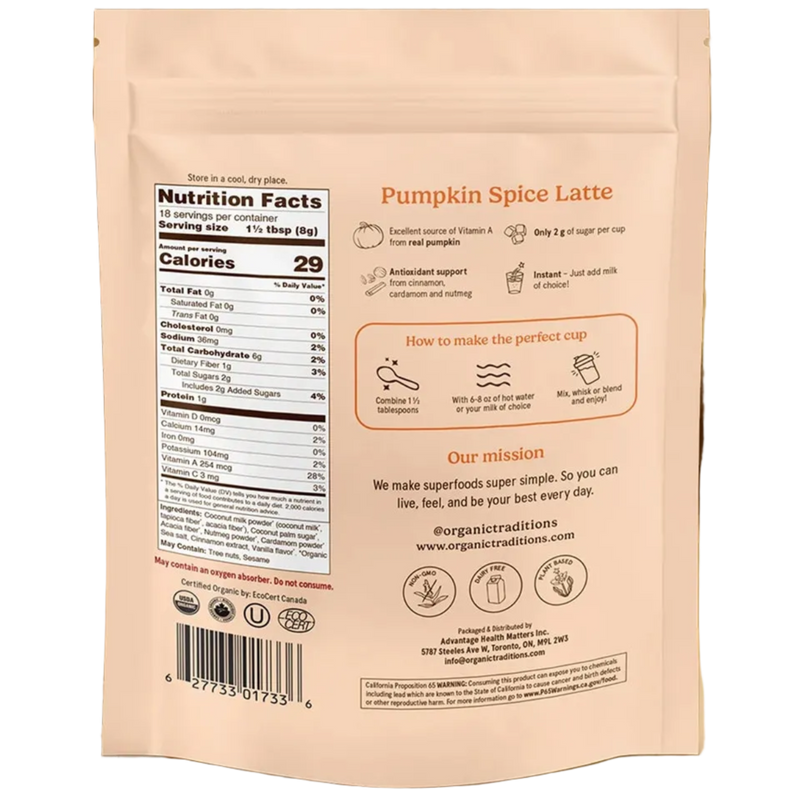 Organic Traditions Organic Pumpkin Spice Latte 150g