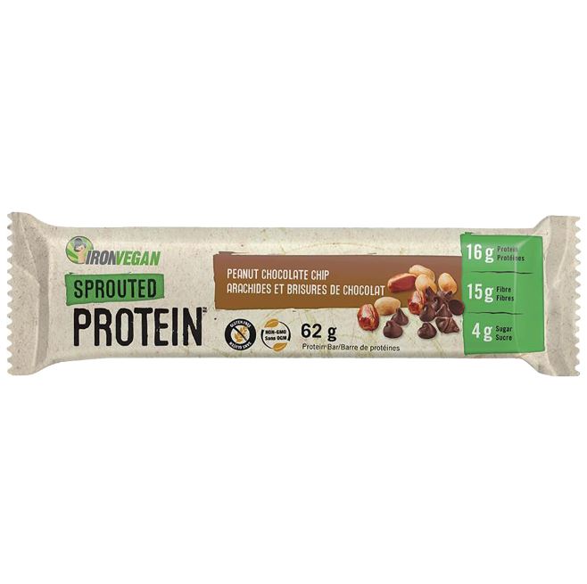 Iron Vegan Sprouted Protein Bar Peanut Chocolate Chip 62g Supplements - Protein at Village Vitamin Store