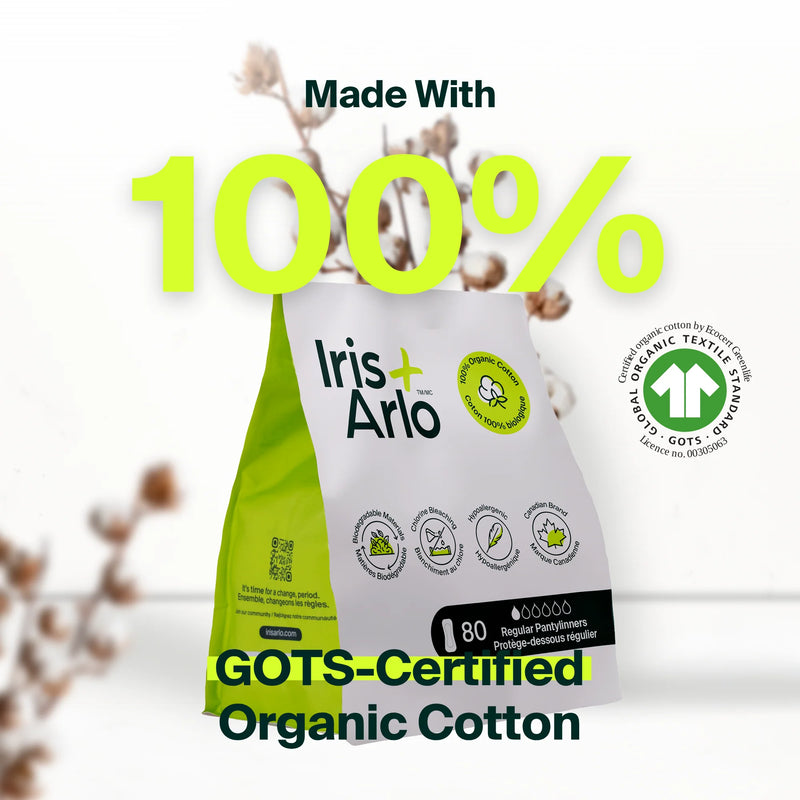Iris + Arlo 100% Organic Cotton Panty Liners - Resealable Bag 80 Regular Pantyliners