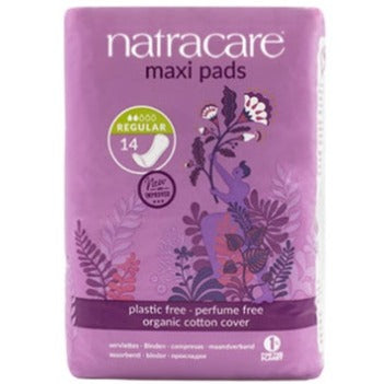 NatraCare Maxi Pads (Regular Without Wings) - 14 Pads Feminine Sanitary Supplies at Village Vitamin Store