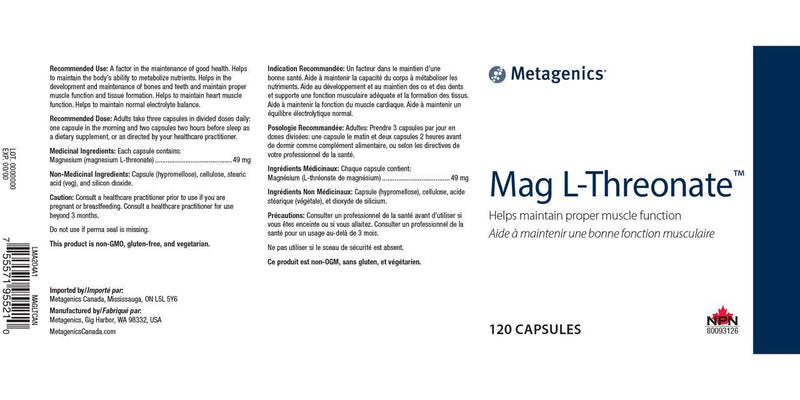 Metagenics Mag L-Threonate 120 Capsules Minerals - Magnesium at Village Vitamin Store