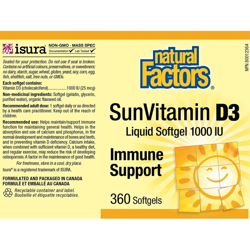 Natural Factors Vitamin D3 1000IU 360 Softgels