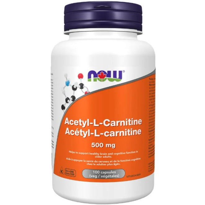 NOW Acetyl-L-Carnitine 500mg 100 Veggie Caps Supplements - Amino Acids at Village Vitamin Store