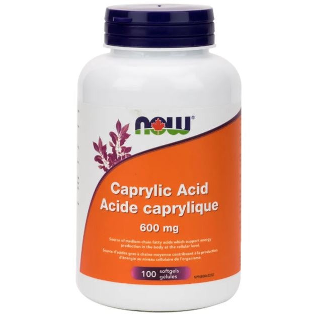 NOW Caprylic Acid 600mg 100 Softgels Supplements at Village Vitamin Store