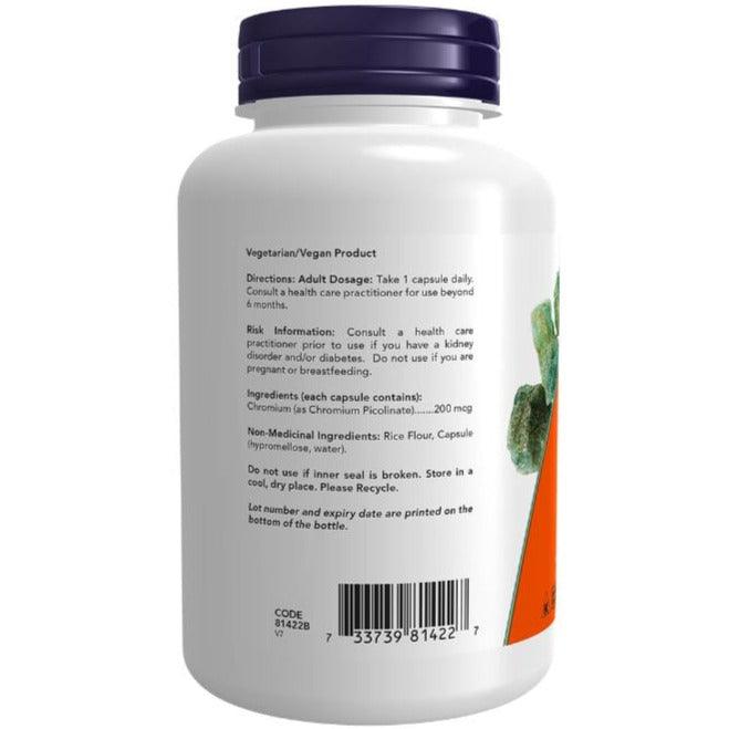 NOW Chromium Picolinate 200mcg 250 Capsules Supplements - Blood Sugar at Village Vitamin Store