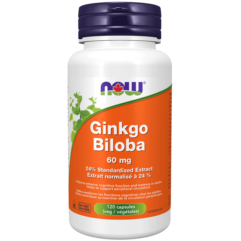 NOW Ginkgo Biloba 60mg 120 Veggie Caps Supplements - Cognitive Health at Village Vitamin Store