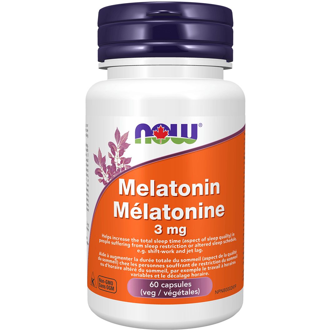 NOW Melatonin 3mg 60 Veggie Caps Supplements - Sleep at Village Vitamin Store