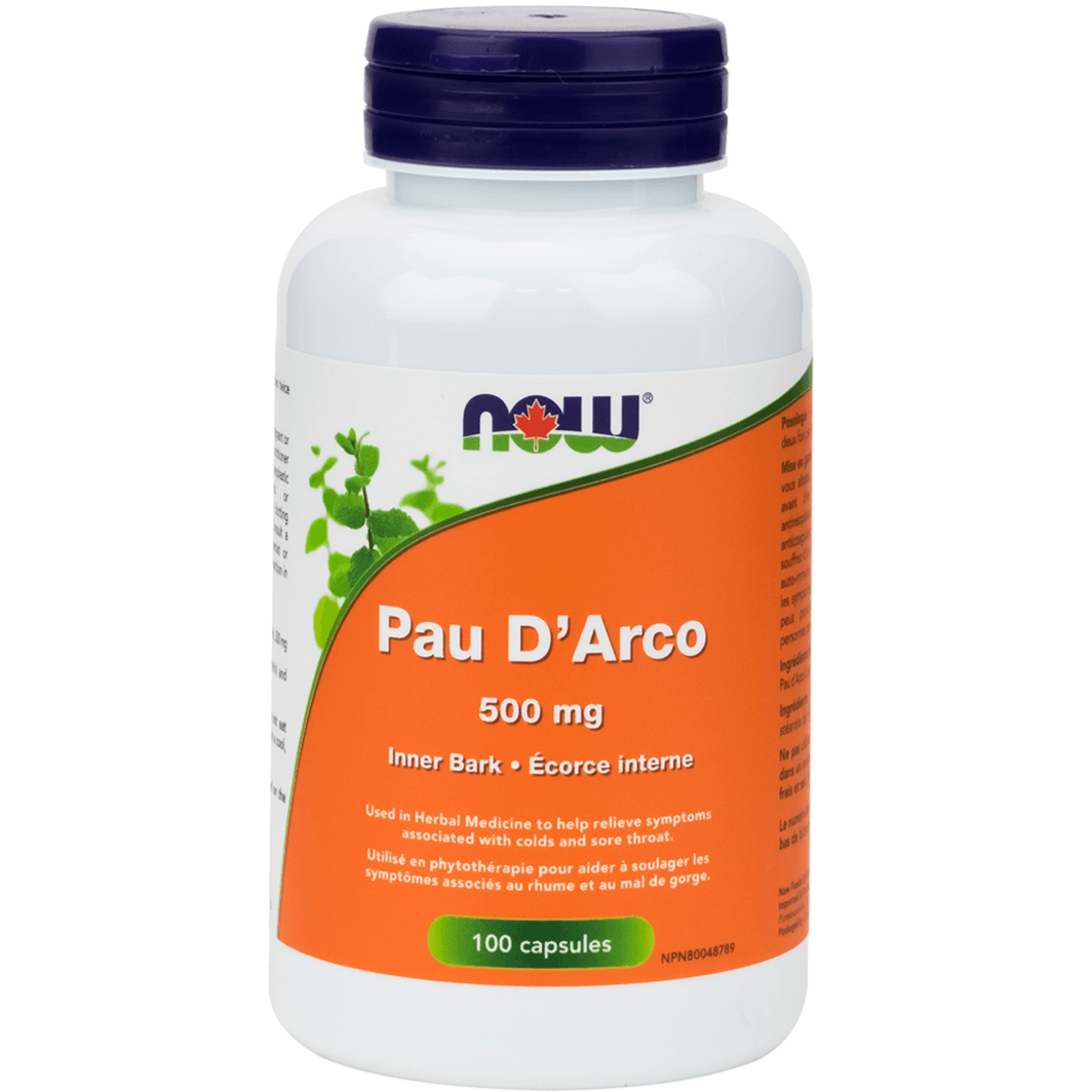 NOW Pau D'Arco 500mg 100 Caps Supplements at Village Vitamin Store