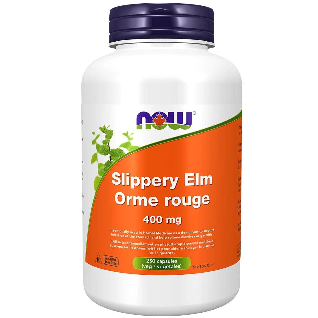 NOW Slippery Elm 400mg 250 Veggie Caps Supplements - Digestive Health at Village Vitamin Store