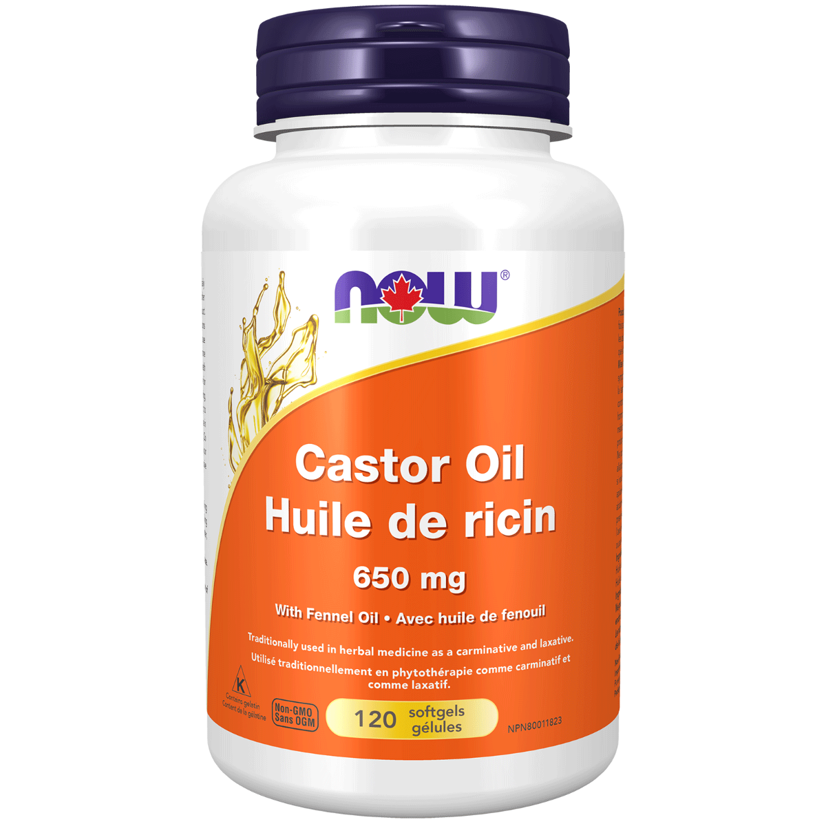 NOW Castor Oil 650 mg with Fennel Oil 120 Softgels Supplements at Village Vitamin Store