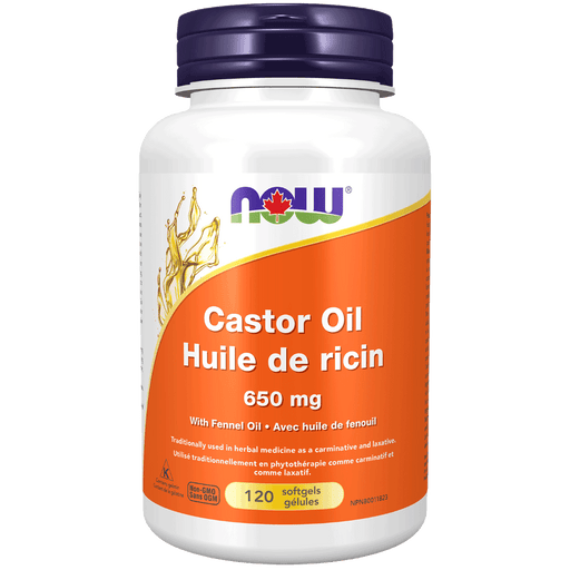 NOW Castor Oil 650 mg with Fennel Oil 120 Softgels Supplements at Village Vitamin Store