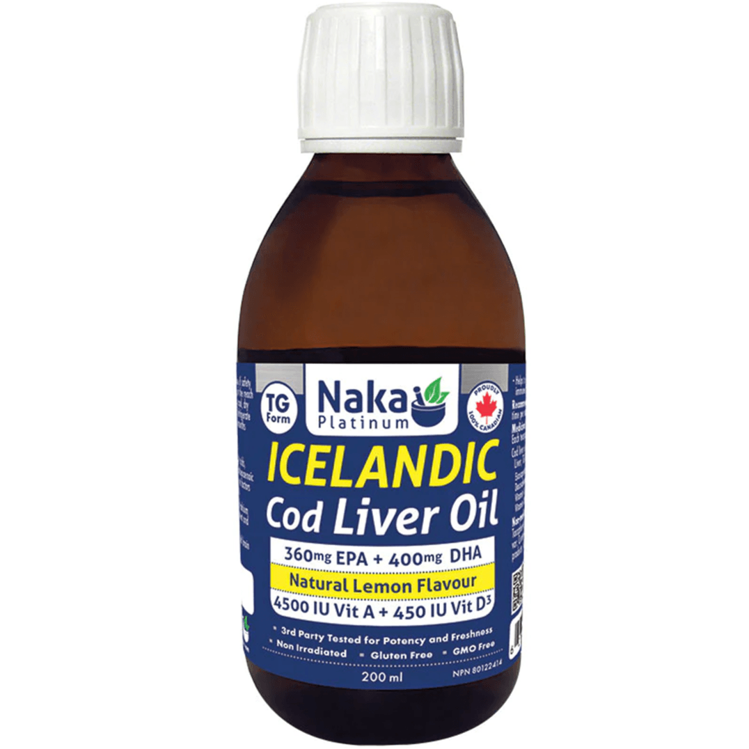 Naka Platinum Icelandic Cod Liver Oil Natural Lemon 200mL Supplements - EFAs at Village Vitamin Store