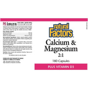 Natural Factors Calcium & Magnesium 2:1 Plus Vitamin D3 180 Capsules Minerals - Calcium at Village Vitamin Store