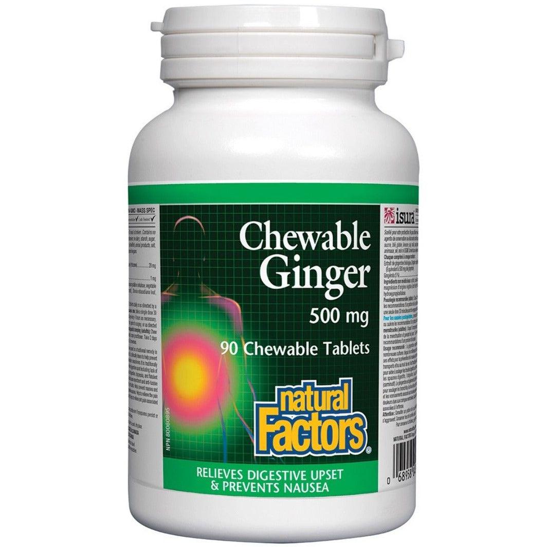 Natural Factors Chewable Ginger 500mg 90 Chewable Tabs Supplements - Digestive Health at Village Vitamin Store