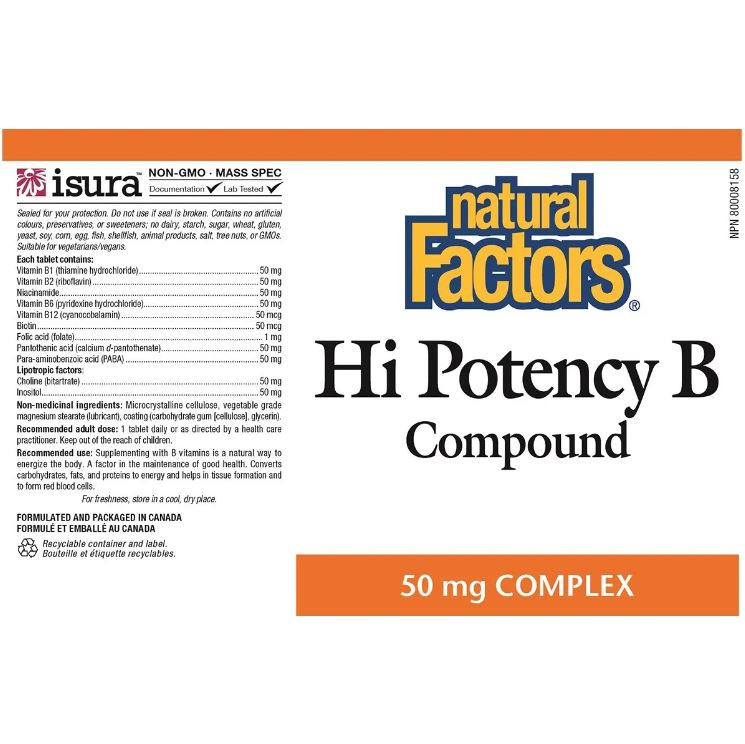 Natural Factors Hi Potency B Compound 50mg 90 Tablets Vitamins - Vitamin B at Village Vitamin Store