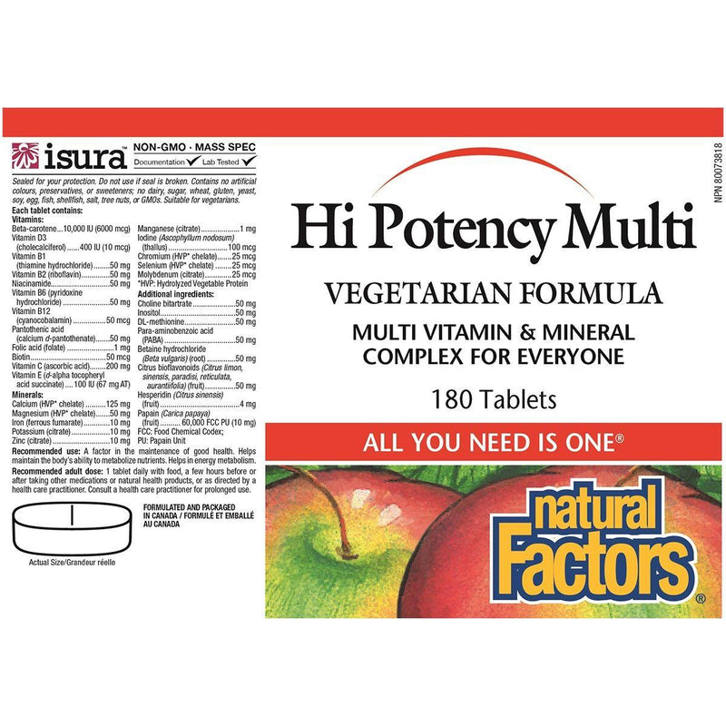 Natural Factors Hi Potency Multi Vegetarian Formula 180 Tabs Vitamins - Multivitamins at Village Vitamin Store