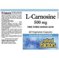 Natural Factors L-Carnosine 500mg 60 Veggie Caps Supplements - Amino Acids at Village Vitamin Store