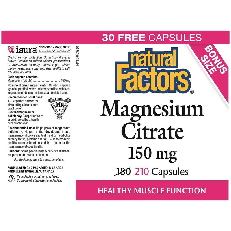 Natural Factors Magnesium Citrate 150mg 210 Caps Minerals - Magnesium at Village Vitamin Store