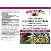 Natural Factors Resveratrol Rich 500mg 60 Veggie Caps Supplements at Village Vitamin Store