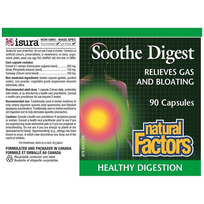 Natural Factors Soothe Digest 90 Caps Supplements - Digestive Health at Village Vitamin Store