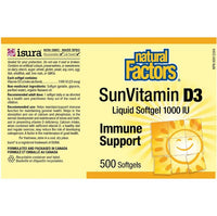 Natural Factors SunVitamin D3 1000IU 500 Softgels Vitamins - Vitamin D at Village Vitamin Store