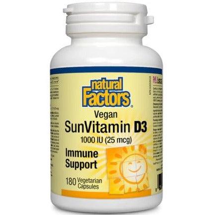 Natural Factors Vegan SunVitamin D3 1000IU 180 Vegeterian Capsules Vitamins - Vitamin D at Village Vitamin Store