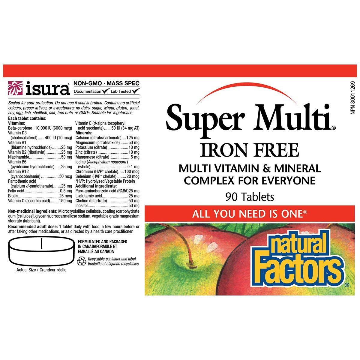 Natural Factors Super Multi Iron Free 90 Tabs Vitamins - Multivitamins at Village Vitamin Store