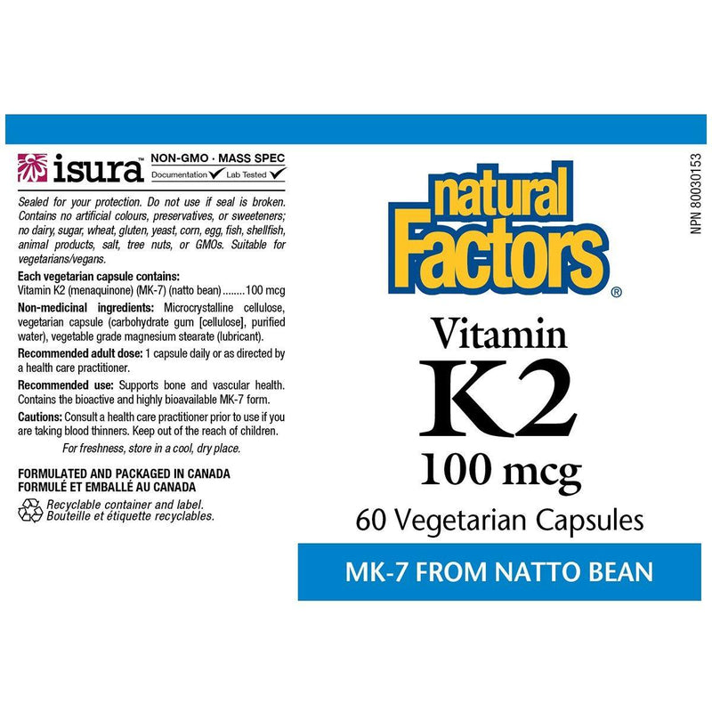 Natural Factors Vitamin K2 100mcg 60 Veggie Caps Vitamins - Vitamin K at Village Vitamin Store