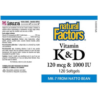 Natural Factors Vitamin K & D 120mcg & 1000 IU 120 Softgels Vitamins - Vitamin K at Village Vitamin Store