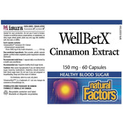 Natural Factors WellBetX Cinnamon Extract 150mg 60 Caps Supplements - Blood Sugar at Village Vitamin Store