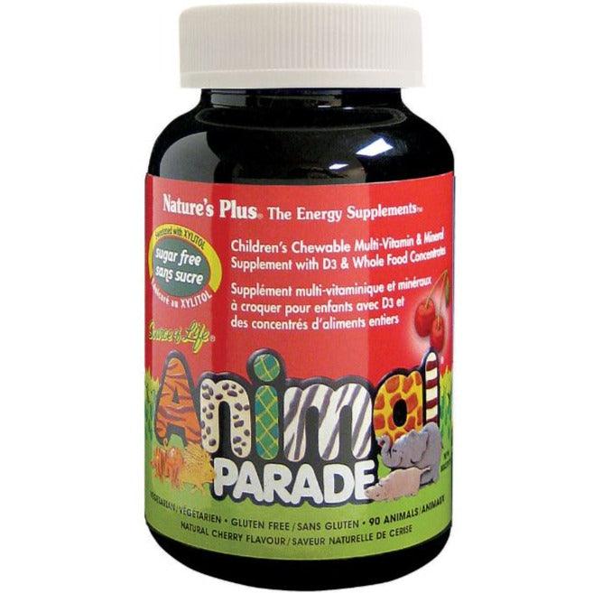 Natures Plus Animal Parade Children's Multi Vitamin Sugar Free Cherry 90 Chewable Tablets Supplements - Kids at Village Vitamin Store