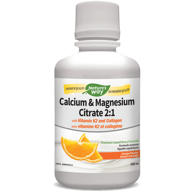 Nature's Way Calcium & Magnesium Citrate 2:1 with k2 & collagen Orange 500ML Minerals - Calcium at Village Vitamin Store