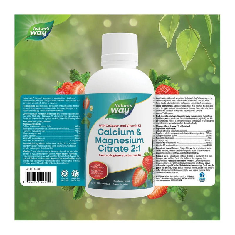 Nature's Way Calcium & Magnesium Citrate 2:1 with K2 Strawberry 500mL
