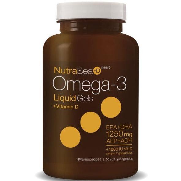 NutraSea +D Omega-3 Liquid Gels 60 Softgels Supplements - EFAs at Village Vitamin Store