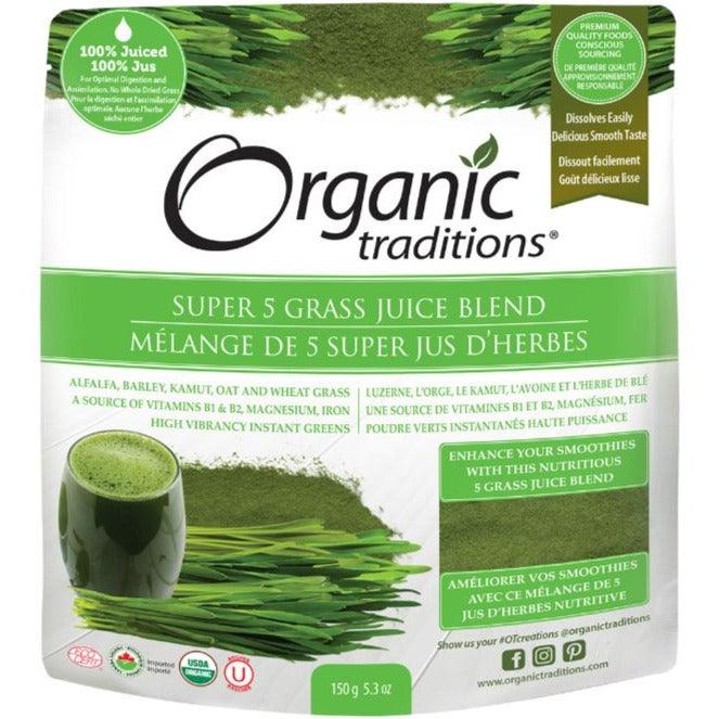 Organic Traditions Organic Super 5 Grass Juice Blend 150g Food Items at Village Vitamin Store
