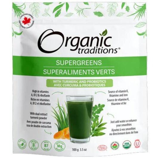 Organic Traditions Supergreens with Turmeric and Probiotics 100g Food Items at Village Vitamin Store
