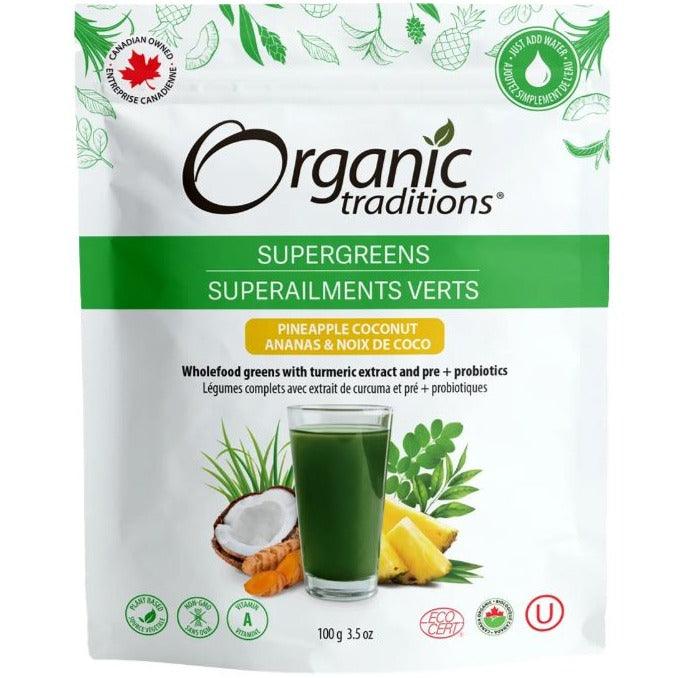 Organic Traditions Supergreens Pineapple Coconut 100g Food Items at Village Vitamin Store