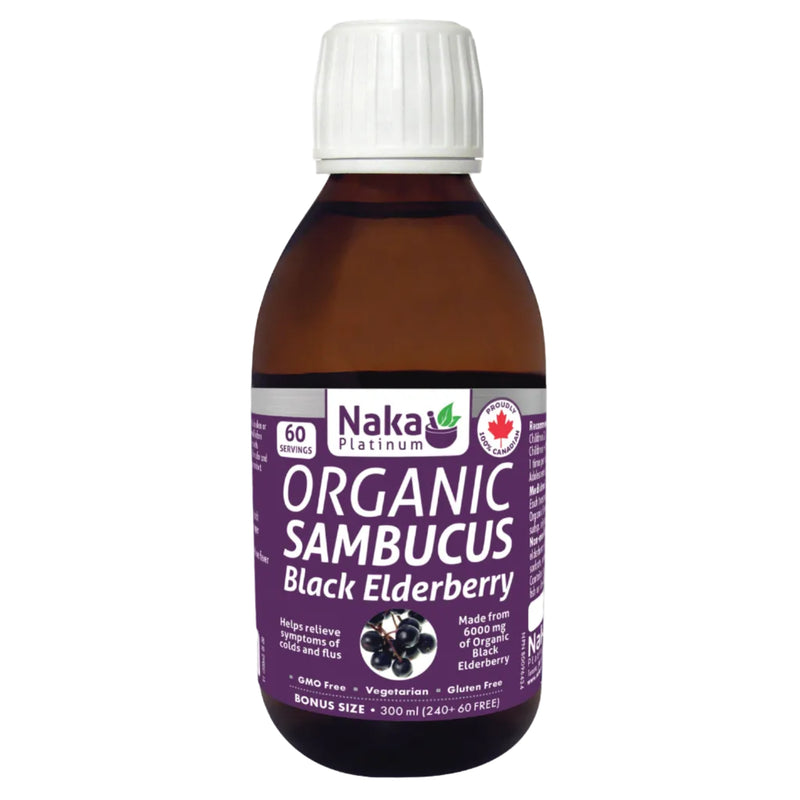 Naka Platinum Organic Sambucus Black Elderberry (Vegan & Organic) - 240 + 60ml Bonus Size
