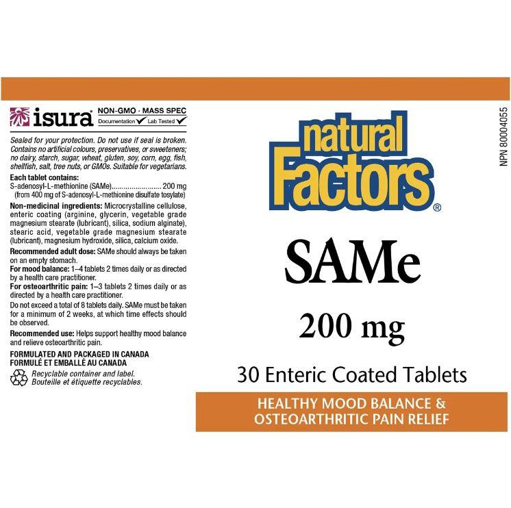 Natural Factors SAMe 200mg 30 Tabs Supplements at Village Vitamin Store