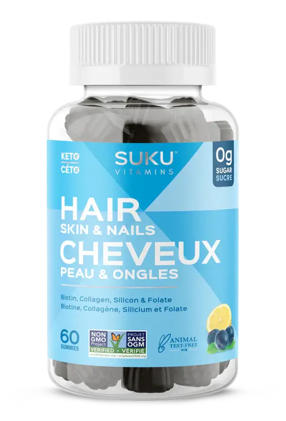 Suku Vitamins Hair Skin and Nails Blueberry Bliss 60 Gummies (Luscious Hair)
