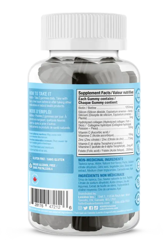 Suku Vitamins Hair Skin and Nails Blueberry Bliss 60 Gummies (Luscious Hair)