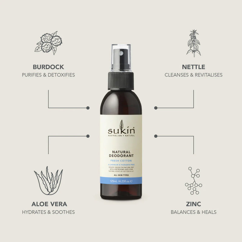 Sukin Natural Deodorant Spray Fresh Cotton 125ml